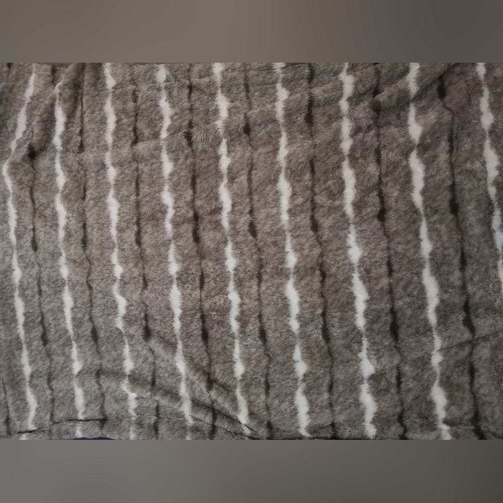 Gray and White Striped Sherpa Fur Blanket